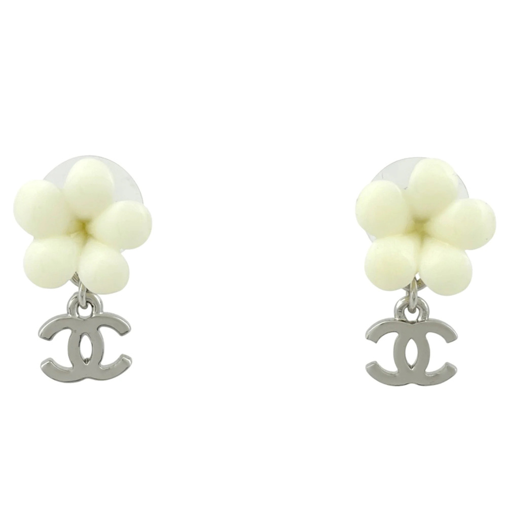 CHANEL White Logo Earrings